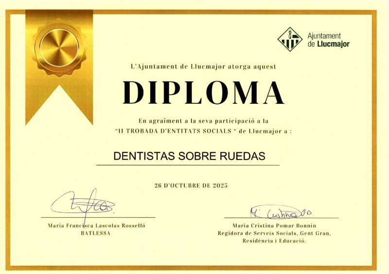 Dentistas Sobre Ruedas rep un reconeixement a la II Trobada Entitats Socials de Llucmajor